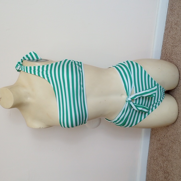 Aerie One Shoulder Bikini In White And Green